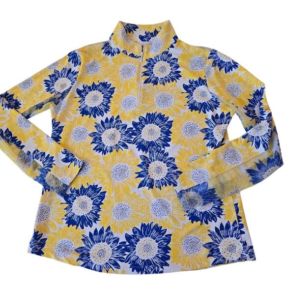 IBKUL Womens Sunflower Print UPF50+ Long Sleeve Athletic Top Yellow Blue Large - Picture 2 of 12